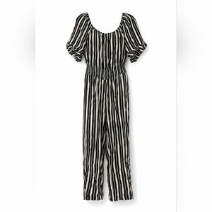 Dashing Black & White Vertical Striped Short Sleeve Jumpsuit Plus Size 3X